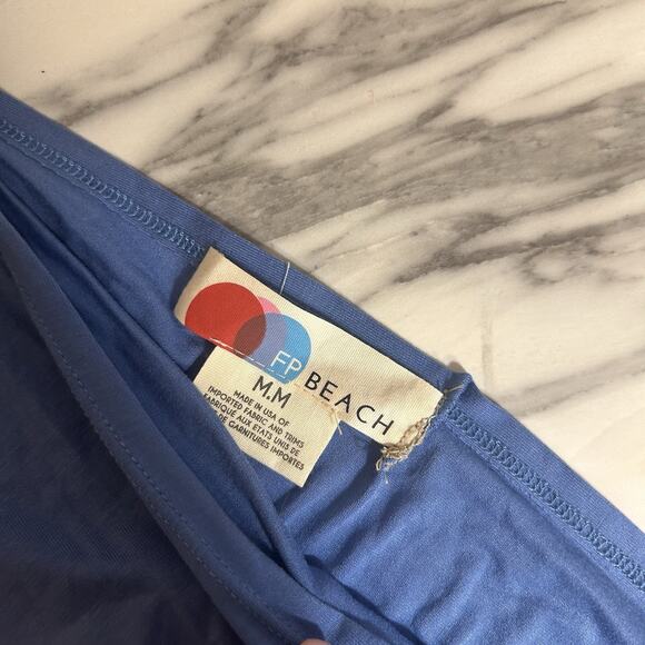 Free People One Shoulder Tank Top Sz M Side Tie Beach Boho Coastal Summer Blue - Picture 2 of 5